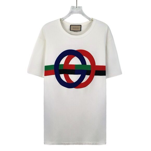 GM0577 Gucci White Logo Printed Cotton Round Neck Short Sleeve T-shirt L Size
